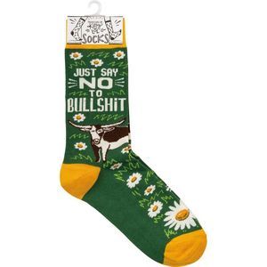 Just Say No To Bullshit Funny Socks in Green and Yellow | Unisex